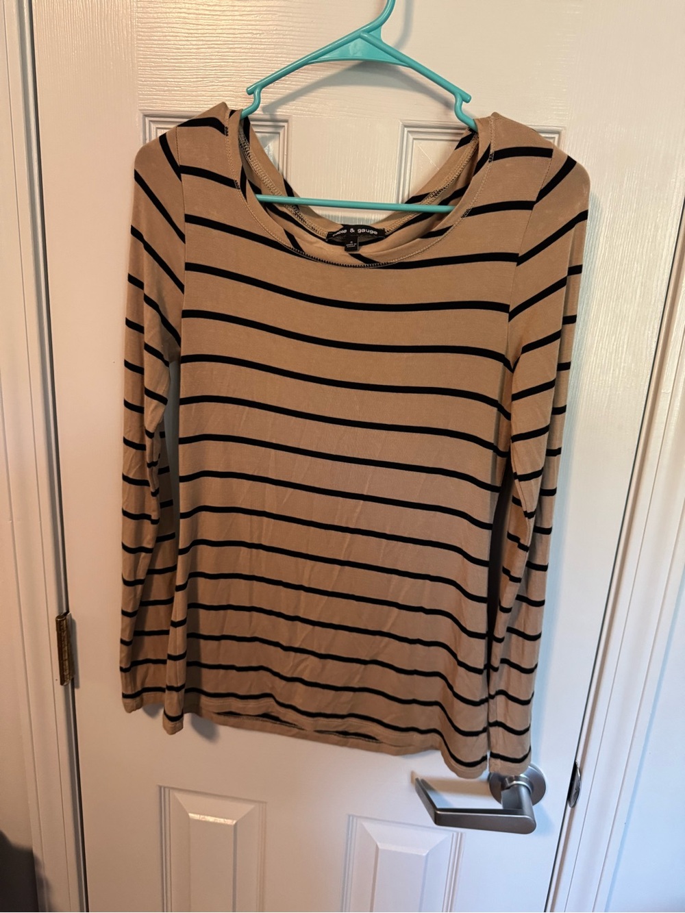Cable & Gauge Tan and Black Striped Long-Sleeve Top